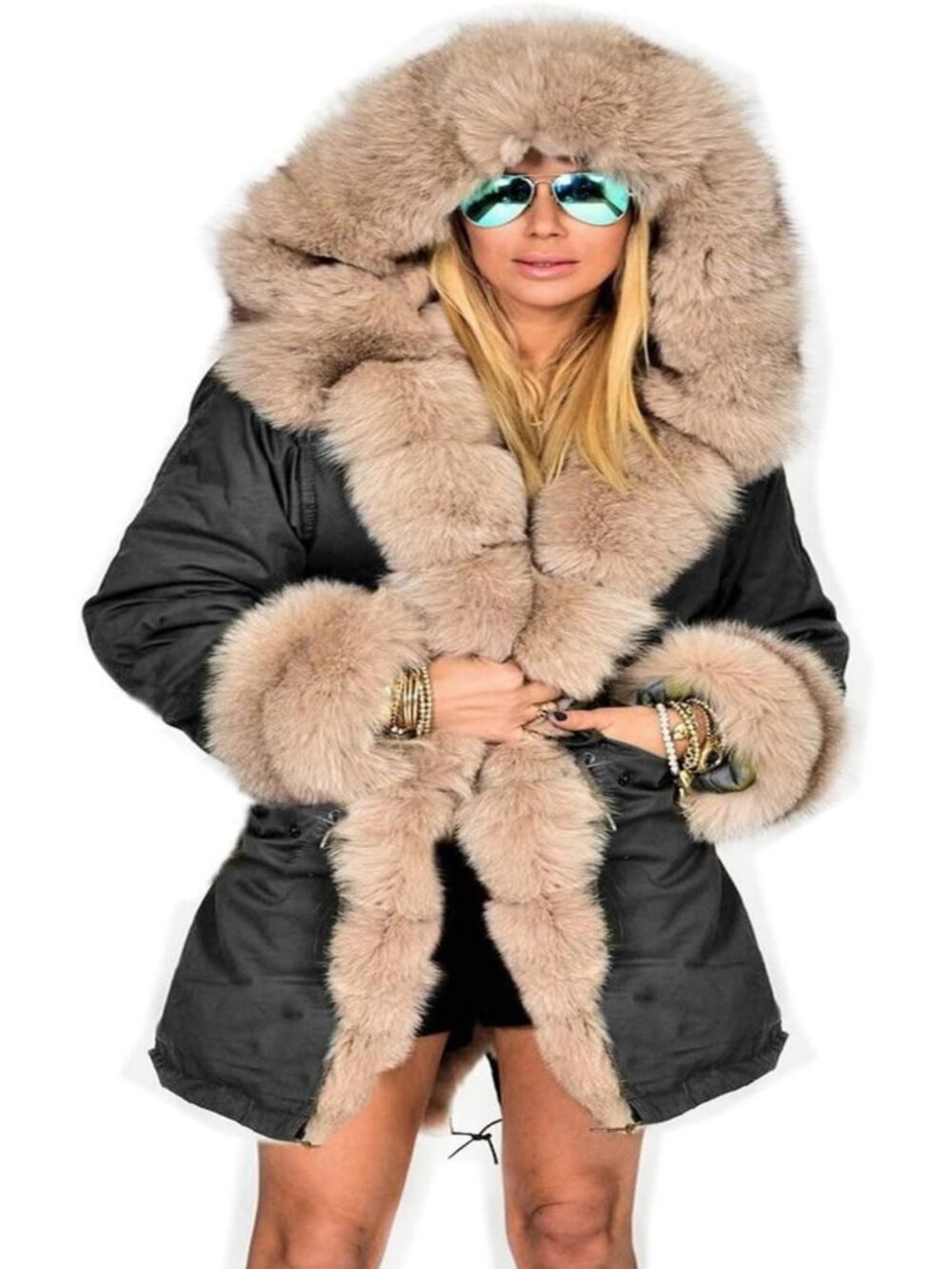 Cozy Women's Thick Warm Winter Coat with Hood, Fleece Fur Parka, Long Jacket